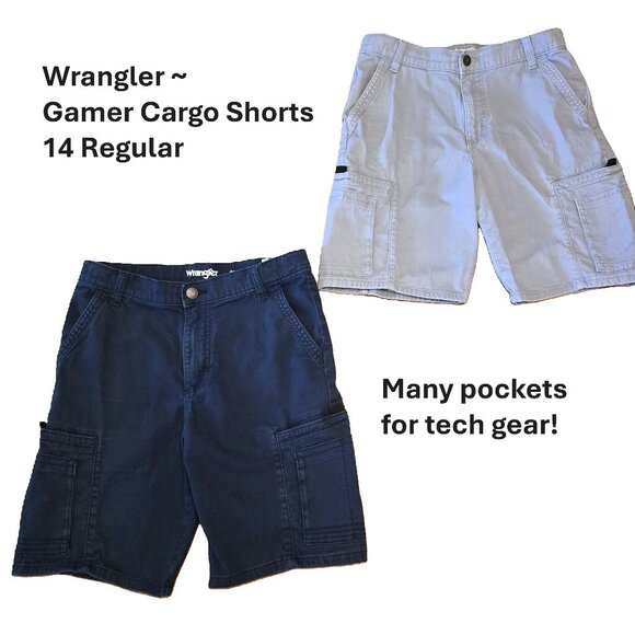 Wrangler Boys Shorts ~ Size 14 ~ Gamer ~ Tech Pockets ~ Gray and Navy - Picture 1 of 13